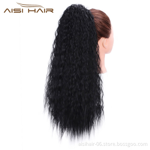 Aisi Hair Ponytail Natural Black Hair Extensions Heat Resistant Synthetic Fiber Pony Tail Hair Pieces with Two Plastic Combs